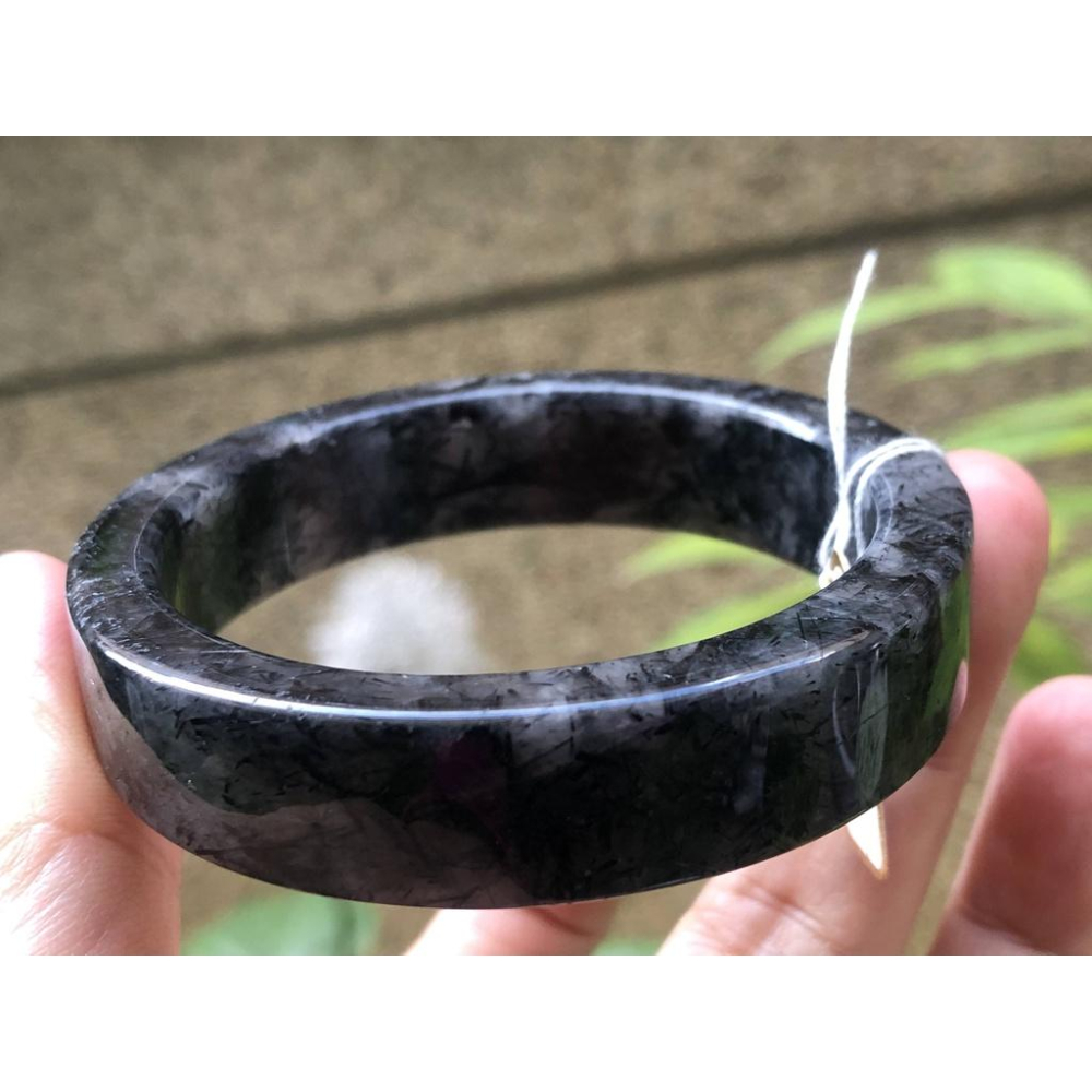 17.44圍滿絲黑板鈦天然黑髮晶黑鈦晶水晶手鐲鐲子玉鐲手環方鐲扁鐲招財珠寶玉石首飾飾品-細節圖6