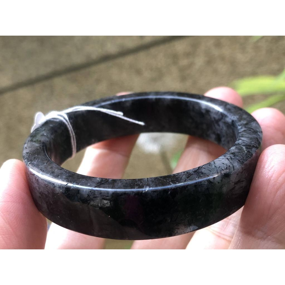 17.44圍滿絲黑板鈦天然黑髮晶黑鈦晶水晶手鐲鐲子玉鐲手環方鐲扁鐲招財珠寶玉石首飾飾品-細節圖9