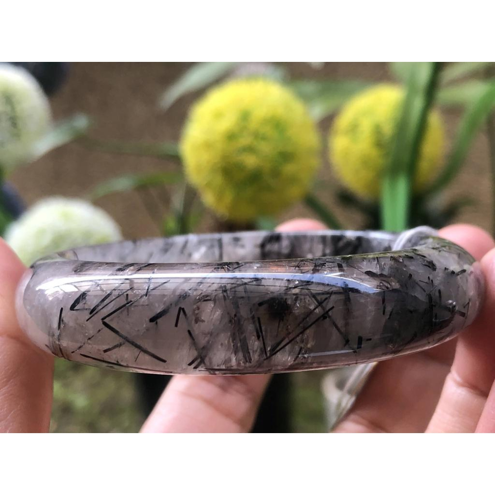 18.62圍滿絲黑板鈦天然黑髮晶黑鈦晶水晶手鐲鐲子玉鐲手環招財珠寶玉石首飾飾品-細節圖2