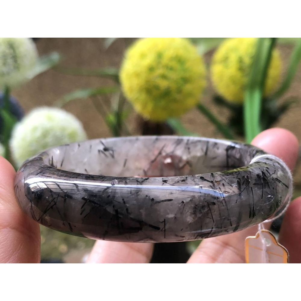 18.62圍滿絲黑板鈦天然黑髮晶黑鈦晶水晶手鐲鐲子玉鐲手環招財珠寶玉石首飾飾品-細節圖3