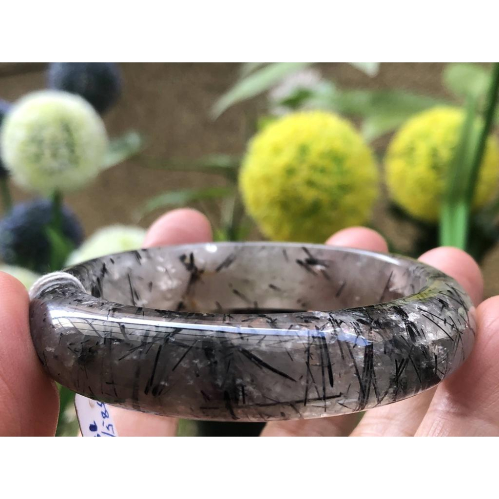 18.62圍滿絲黑板鈦天然黑髮晶黑鈦晶水晶手鐲鐲子玉鐲手環招財珠寶玉石首飾飾品-細節圖5
