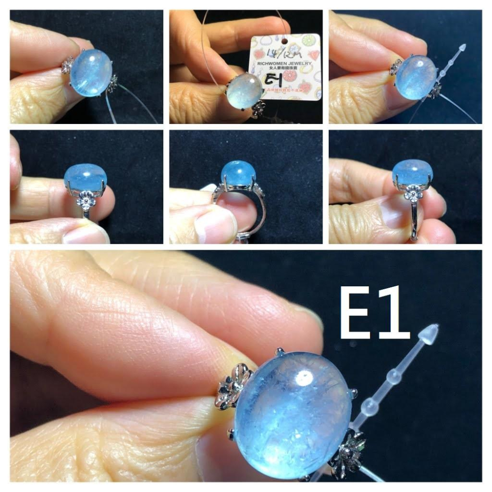 E組天然海水藍寶海藍寶石戒指五行補水活圍內徑可調925銀男戒女戒珠寶首飾彩色寶石首飾飾品-細節圖2