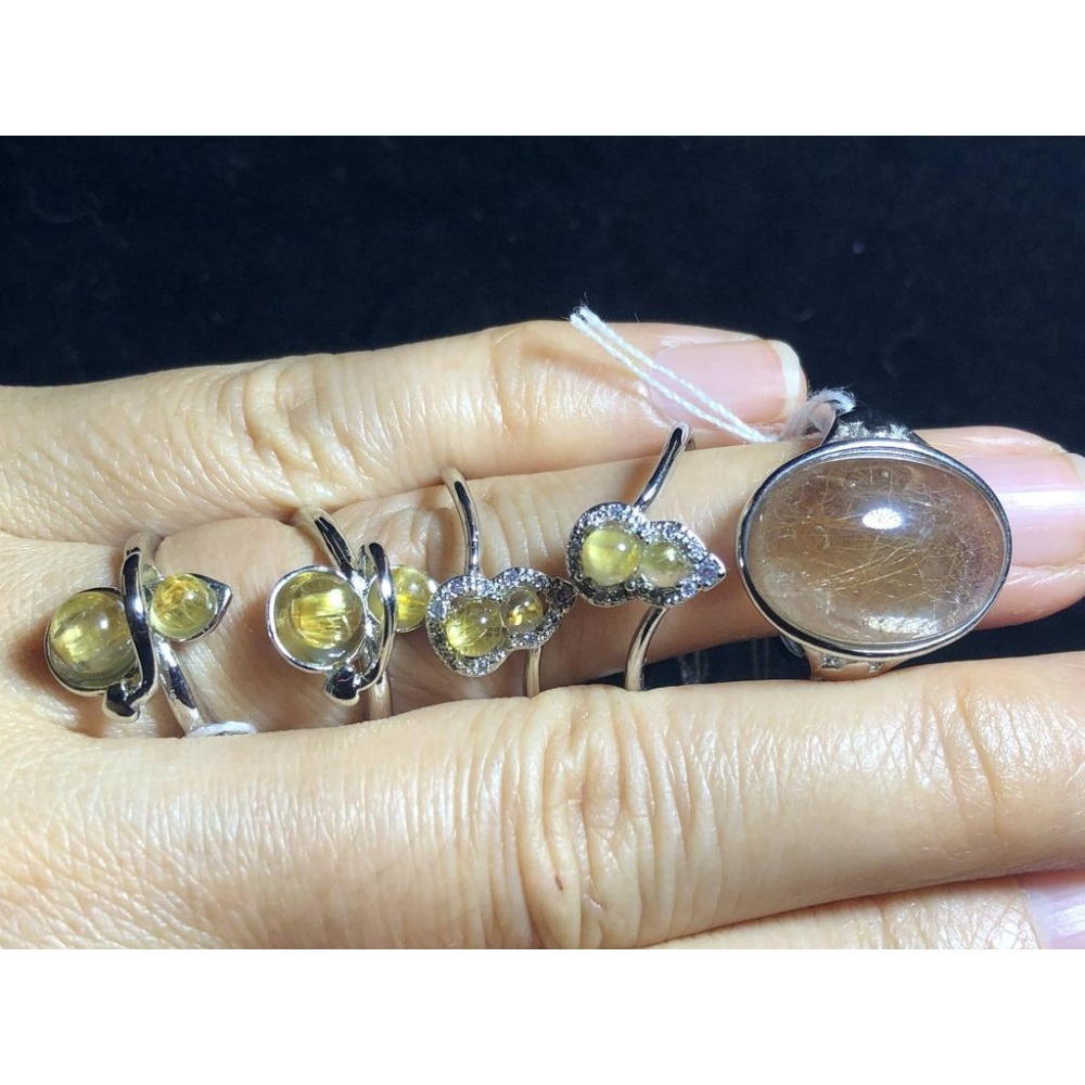 D組天然水晶紅髮晶葫蘆福祿金髮晶貓眼鈦晶戒指925銀戒指活圍可調珠寶寶石玉石首飾飾品-細節圖3