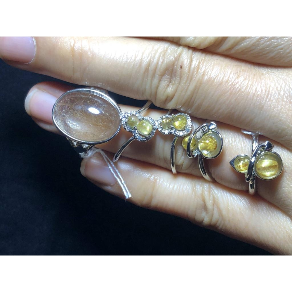 D組天然水晶紅髮晶葫蘆福祿金髮晶貓眼鈦晶戒指925銀戒指活圍可調珠寶寶石玉石首飾飾品-細節圖4