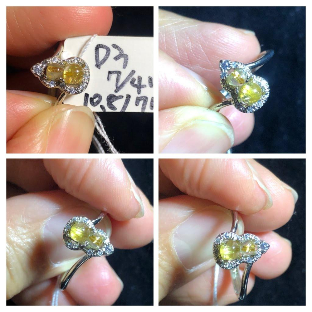 D組天然水晶紅髮晶葫蘆福祿金髮晶貓眼鈦晶戒指925銀戒指活圍可調珠寶寶石玉石首飾飾品-細節圖6