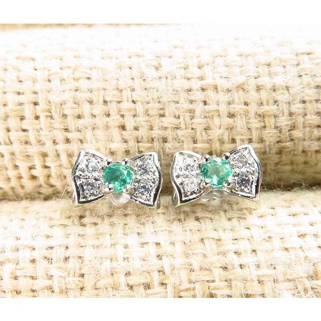 925銀鑲嵌全油綠不含黑點祖母綠耳釘領結款蝴蝶結耳鈎耳針耳環耳飾4mm珠寶寶石首飾飾品-細節圖2