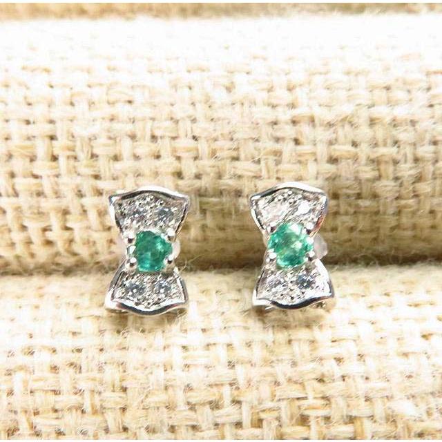 925銀鑲嵌全油綠不含黑點祖母綠耳釘領結款蝴蝶結耳鈎耳針耳環耳飾4mm珠寶寶石首飾飾品-細節圖3