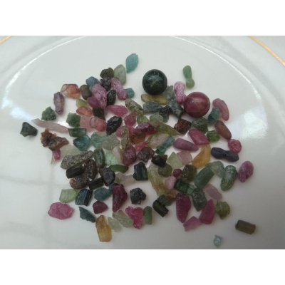 天然水晶寶石電氣石糖果西瓜碧璽碎石消磁石22g含兩顆10mm紅綠碧璽圓珠