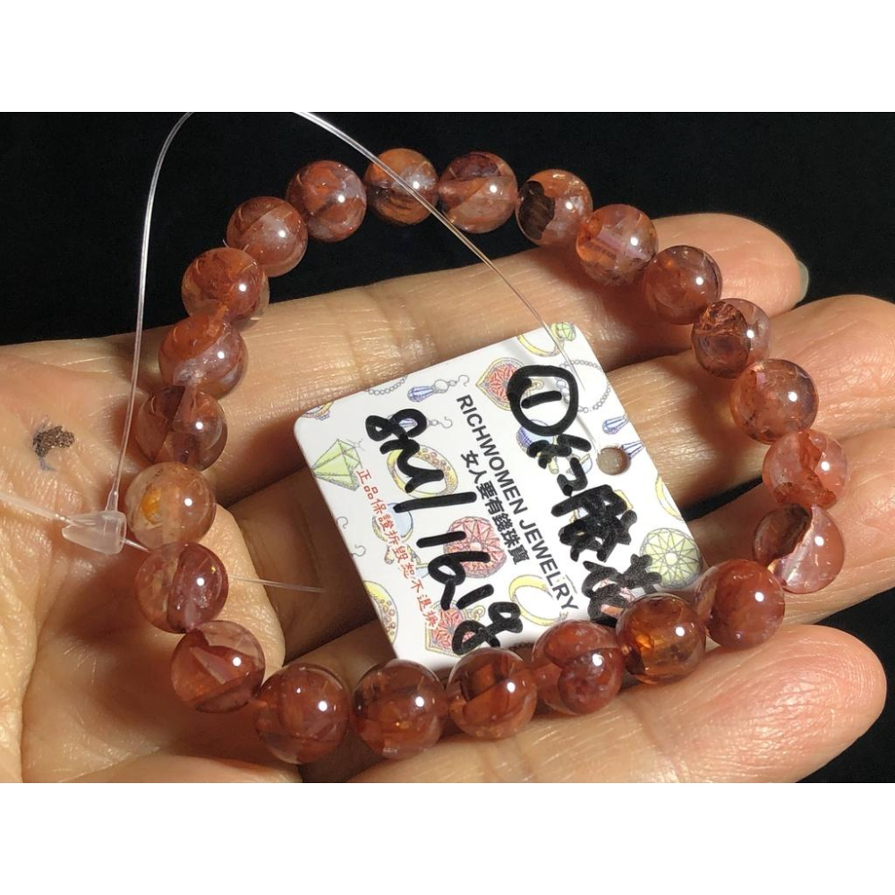 天然紅黃水晶黃膠花紅膠花七彩膠花單圈圓珠手鍊手串手鏈手珠手環8mm/9.5mm招財珠寶玉石首飾飾品-細節圖5