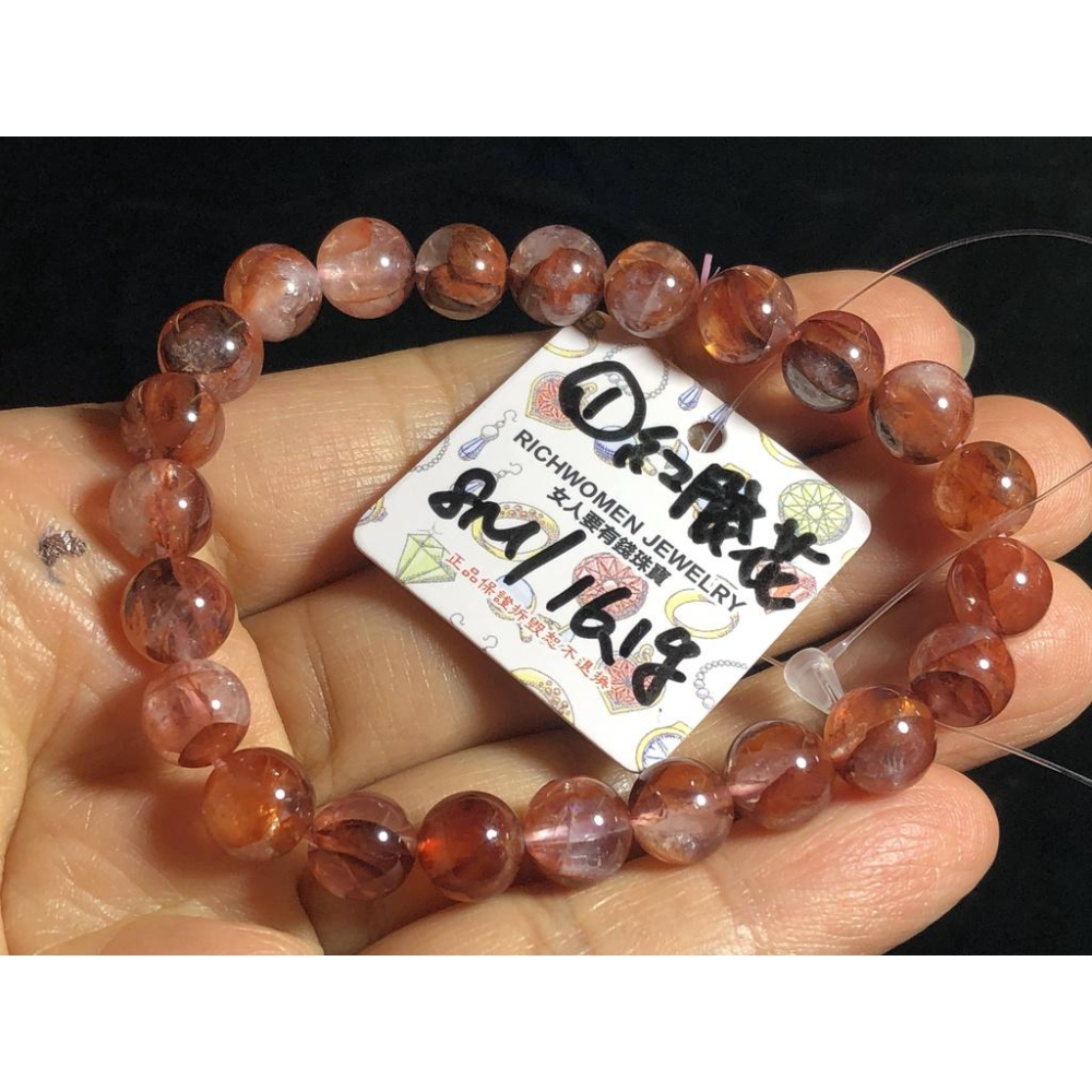 天然紅黃水晶黃膠花紅膠花七彩膠花單圈圓珠手鍊手串手鏈手珠手環8mm/9.5mm招財珠寶玉石首飾飾品-細節圖6