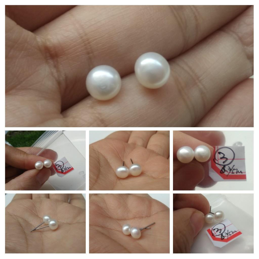 925銀原創銀鑲嵌天然白珍珠粉珍珠耳釘耳鈎耳針耳環耳飾珠寶寶石首飾飾品-細節圖4
