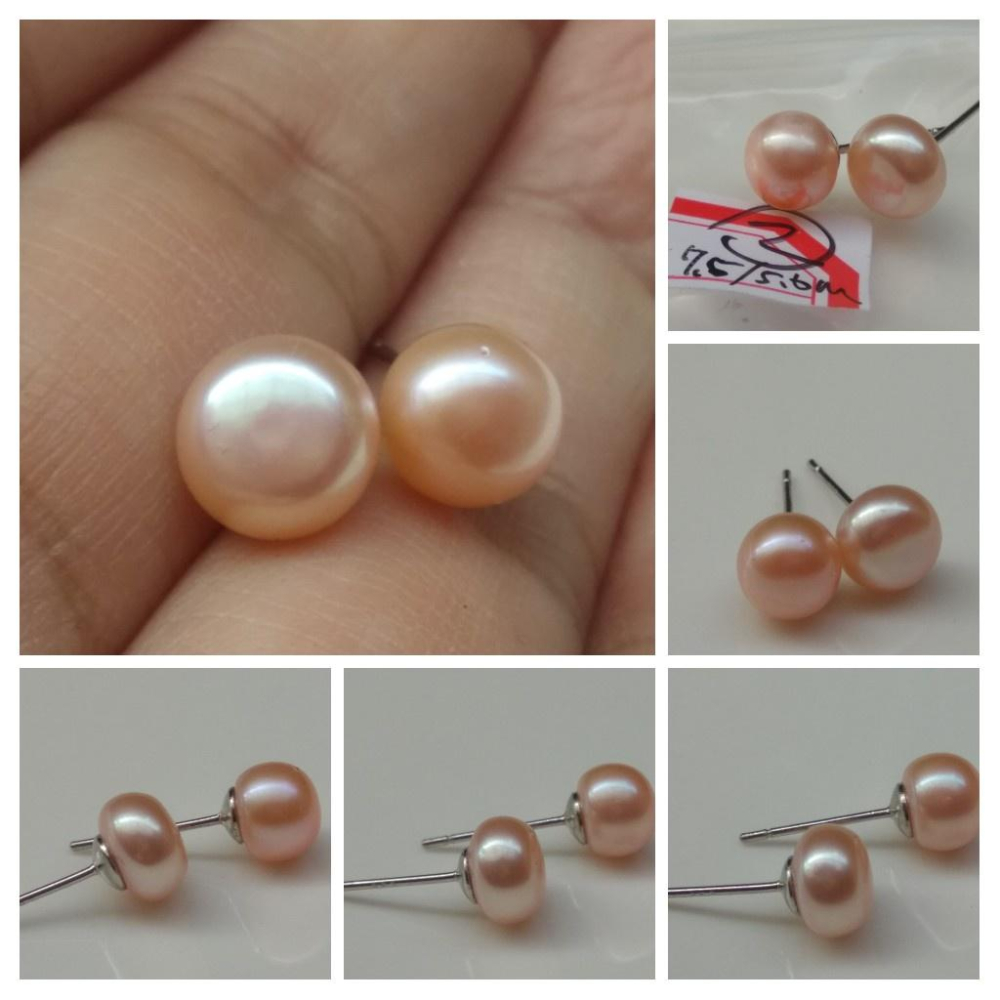 925銀原創銀鑲嵌天然白珍珠粉珍珠耳釘耳鈎耳針耳環耳飾珠寶寶石首飾飾品-細節圖5