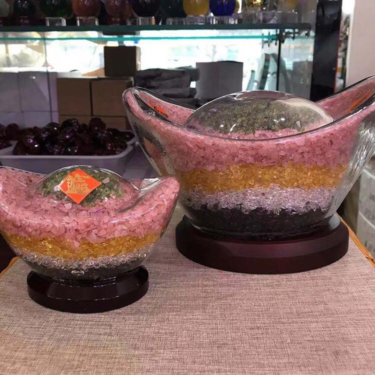 批發天然水晶碎石金元寶擺件五行五色五彩元寶 居家擺件招財進寶風水進財神器綠橄欖石/粉水晶/黃水晶/白水晶/黑曜石-細節圖6