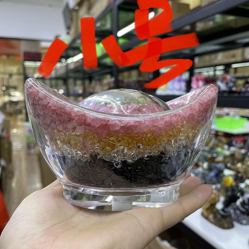 批發天然水晶碎石金元寶擺件五行五色五彩元寶 居家擺件招財進寶風水進財神器綠橄欖石/粉水晶/黃水晶/白水晶/黑曜石-細節圖8