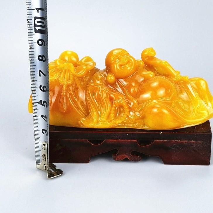 金錢袋如意彌勒佛擺件藝品客廳臥室玉石招財開運擺飾送底座-細節圖2