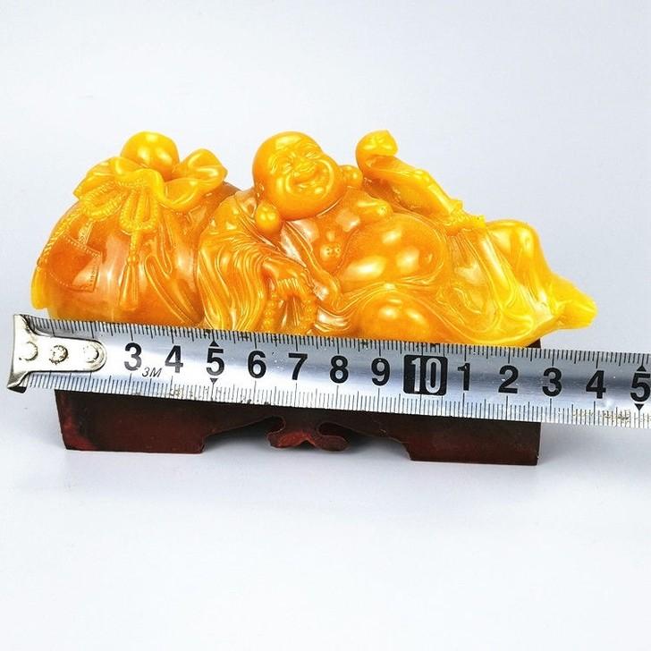 金錢袋如意彌勒佛擺件藝品客廳臥室玉石招財開運擺飾送底座-細節圖3