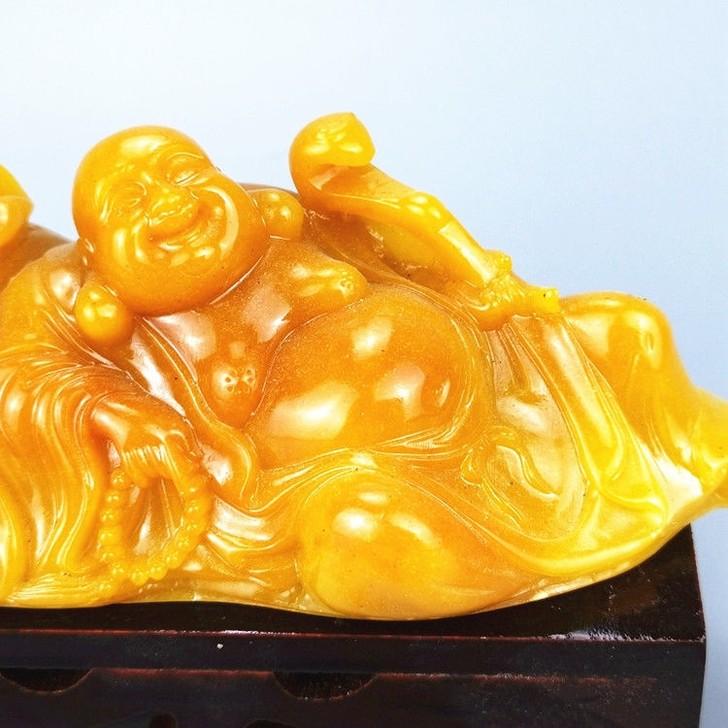 金錢袋如意彌勒佛擺件藝品客廳臥室玉石招財開運擺飾送底座-細節圖6