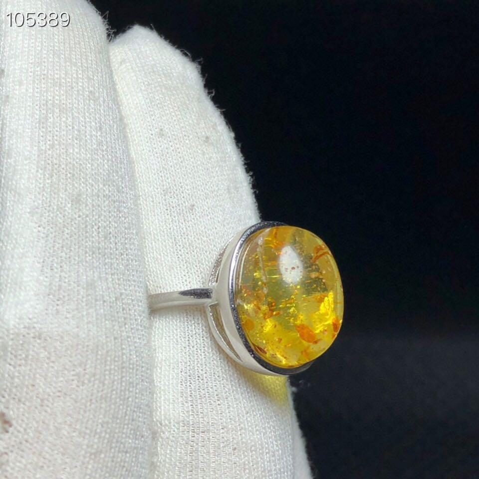 天然寶石琥珀花珀戒指 15.5/12.3m左右活圍925銀天然保真有礦缺-細節圖2