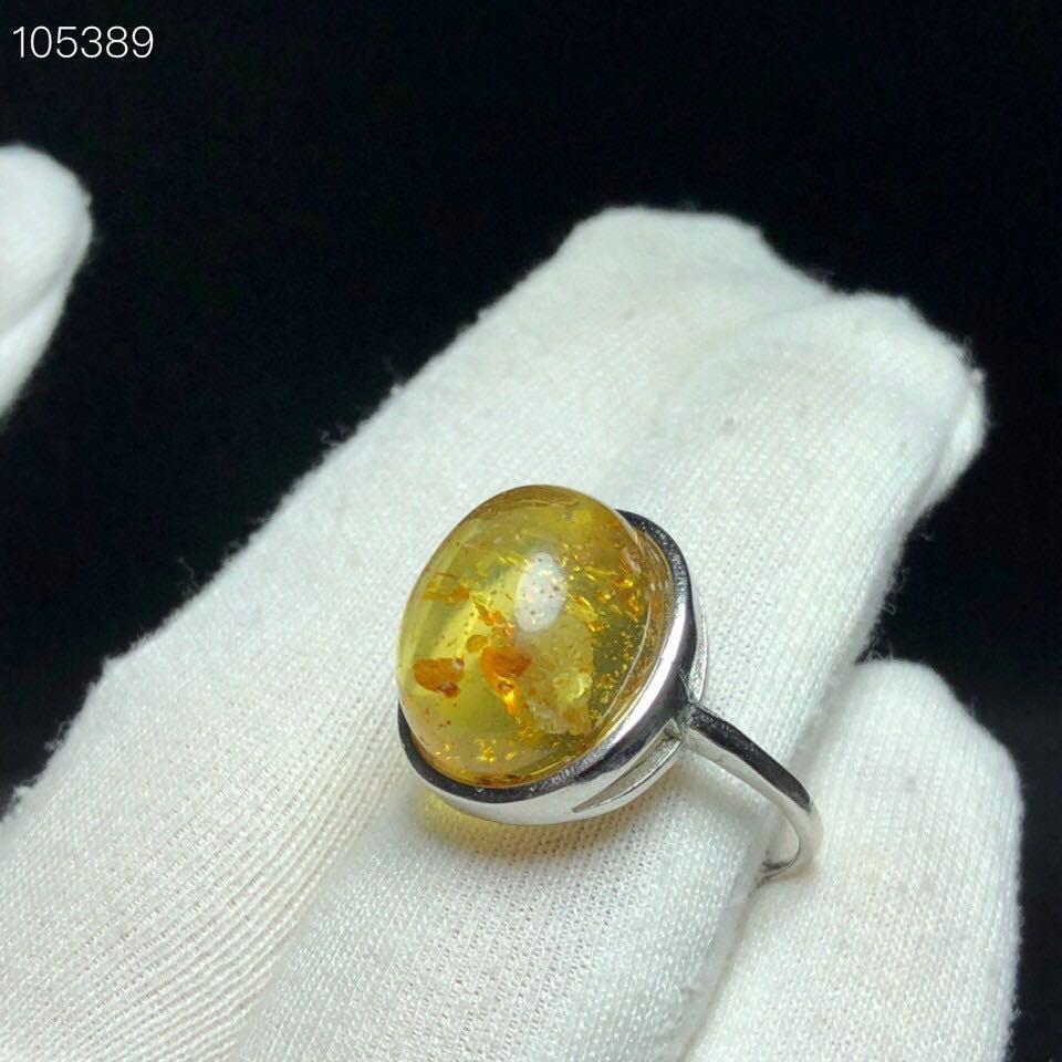 天然寶石琥珀花珀戒指 15.5/12.3m左右活圍925銀天然保真有礦缺-細節圖3