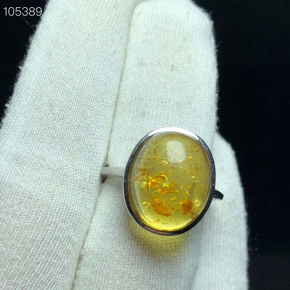 天然寶石琥珀花珀戒指 15.5/12.3m左右活圍925銀天然保真有礦缺-細節圖4