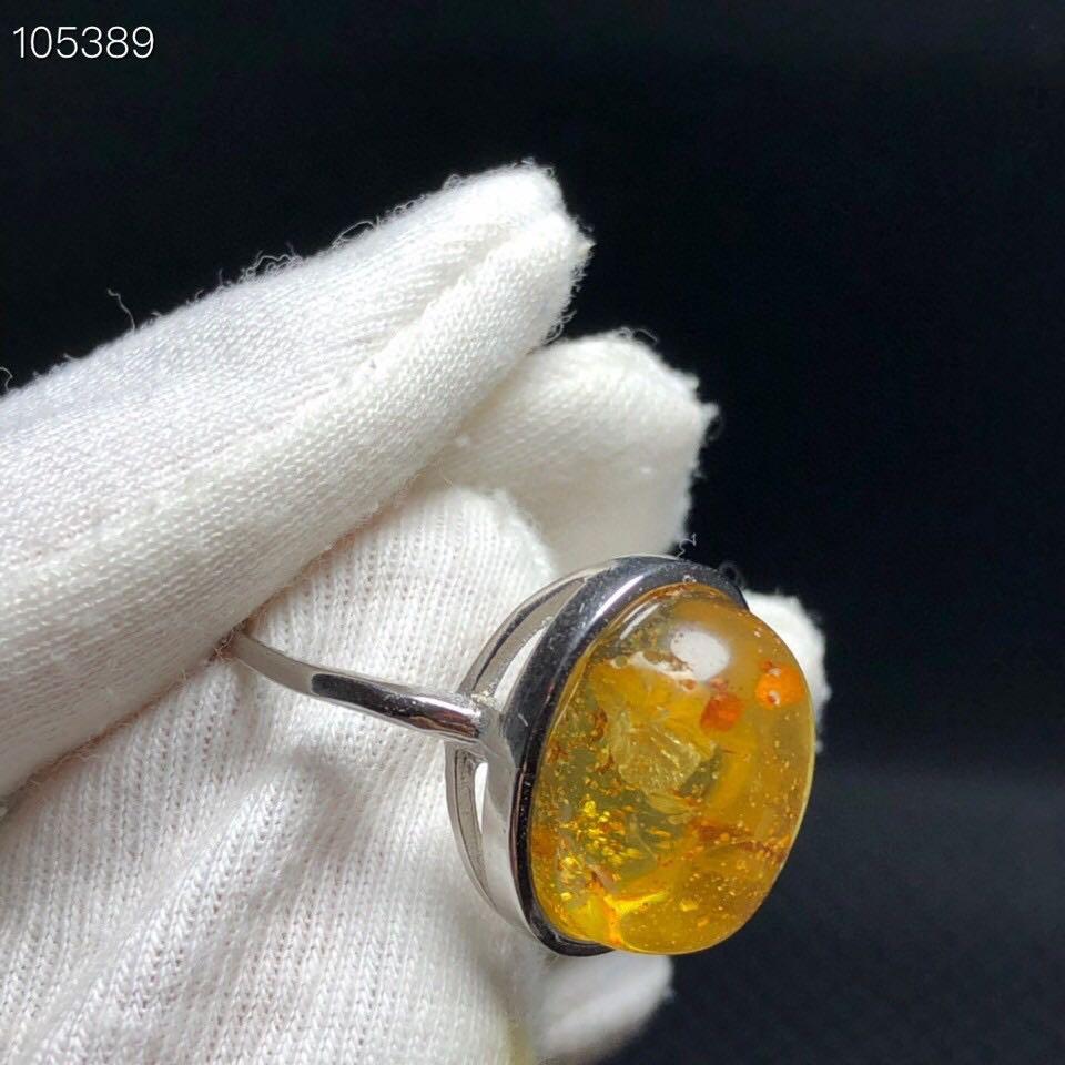 天然寶石琥珀花珀戒指 15.5/12.3m左右活圍925銀天然保真有礦缺-細節圖6
