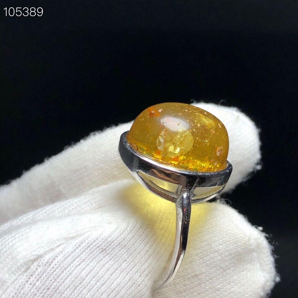 天然寶石琥珀花珀戒指 15.5/12.3m左右活圍925銀天然保真有礦缺-細節圖7