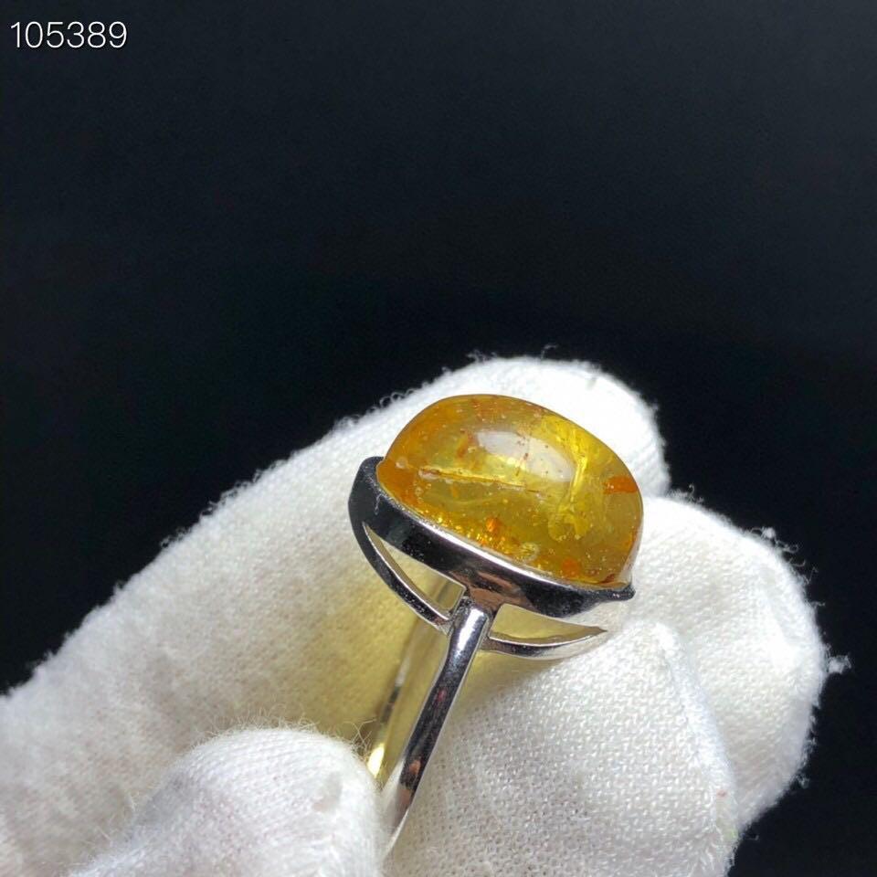 天然寶石琥珀花珀戒指 15.5/12.3m左右活圍925銀天然保真有礦缺-細節圖8