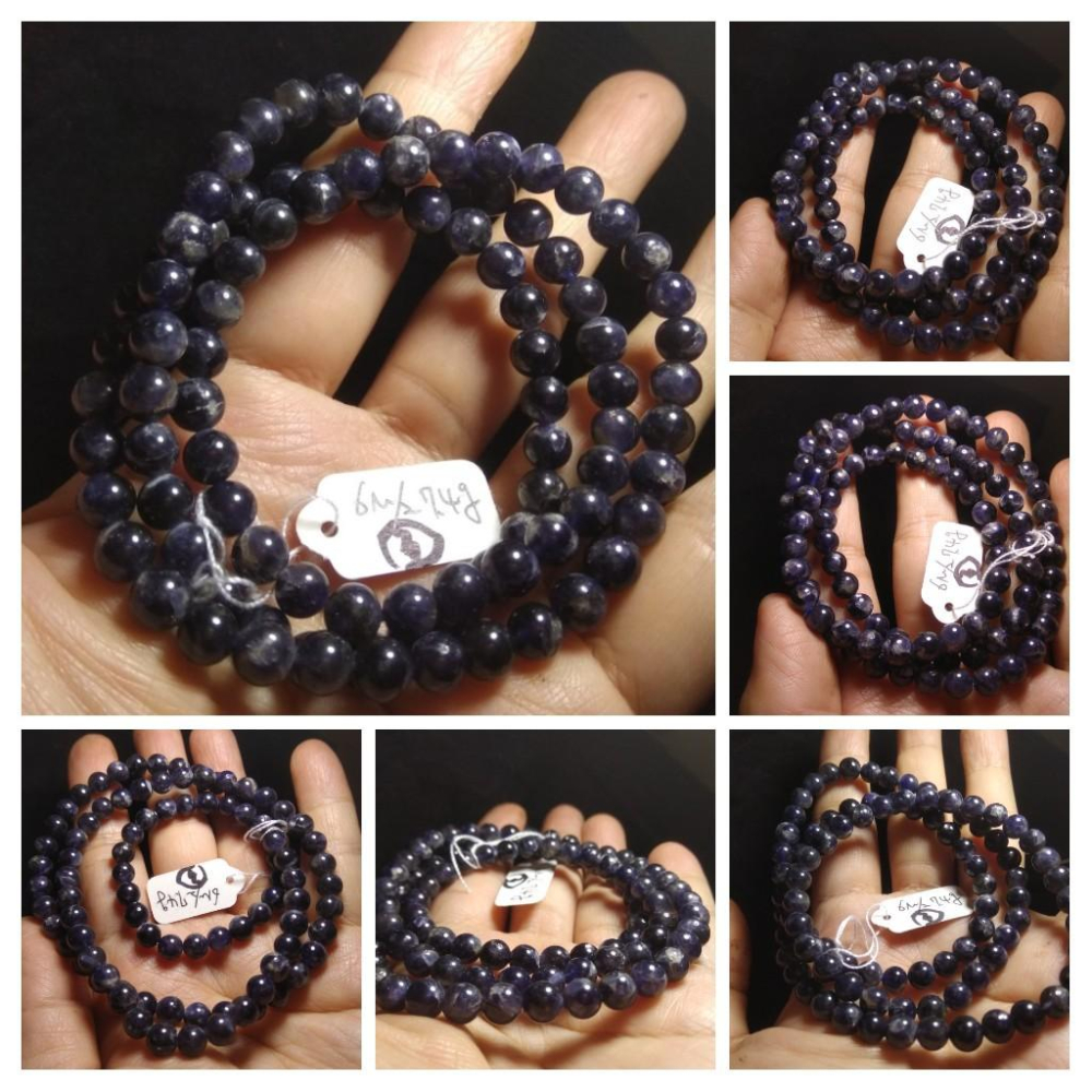 天然水藍寶石堇青石多圈繞三圈手鍊項鍊手環手鍊手串5.5-6mm珠寶首飾寶石飾品-細節圖4