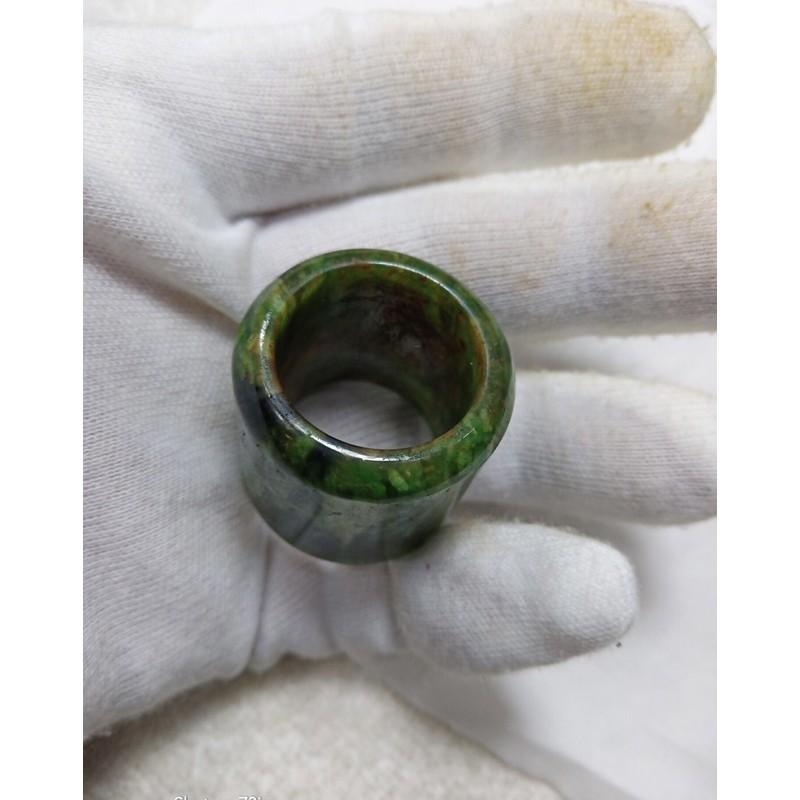 天然緬甸玉翡翠a貨花青種扳指戒指滿綠指環古董明清珍藏物內徑22.2mm-細節圖2