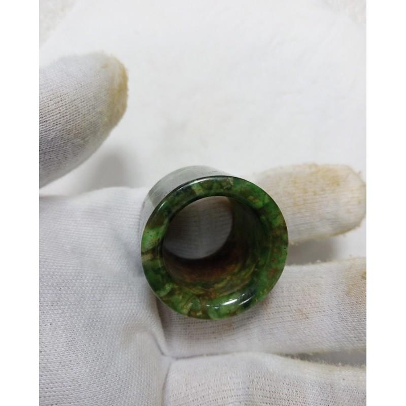天然緬甸玉翡翠a貨花青種扳指戒指滿綠指環古董明清珍藏物內徑22.2mm-細節圖3