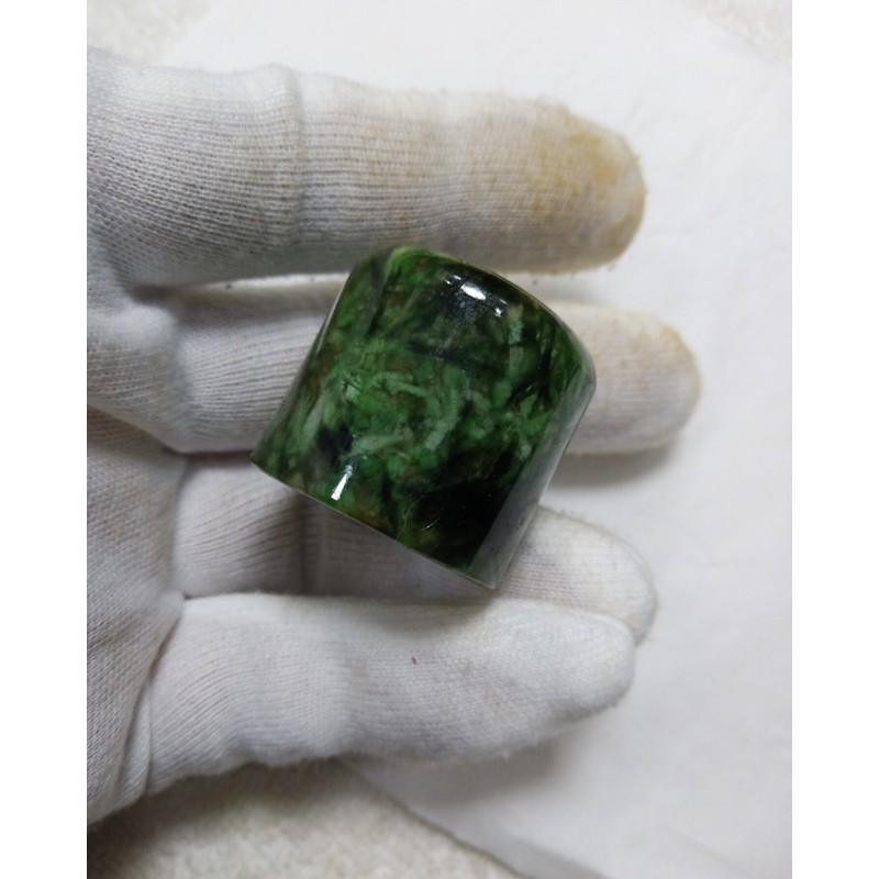 天然緬甸玉翡翠a貨花青種扳指戒指滿綠指環古董明清珍藏物內徑22.2mm-細節圖4