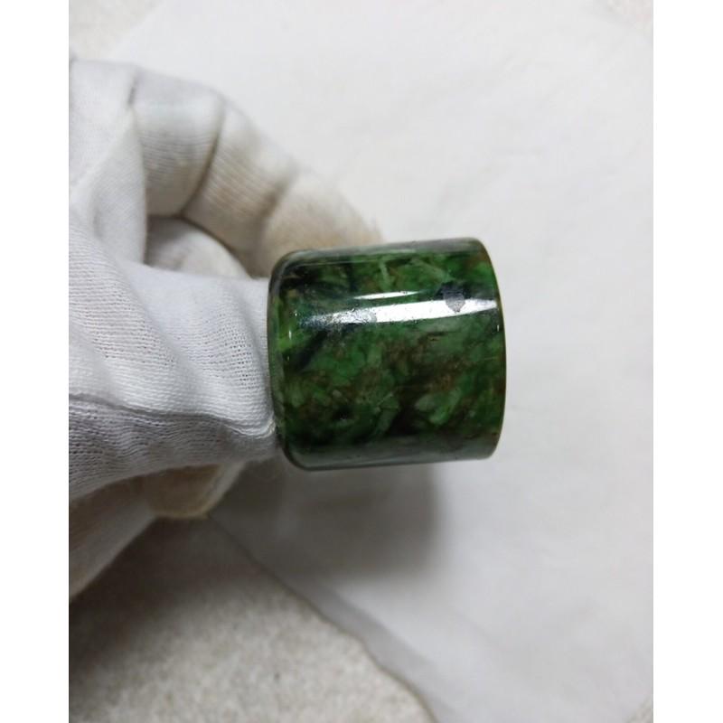 天然緬甸玉翡翠a貨花青種扳指戒指滿綠指環古董明清珍藏物內徑22.2mm-細節圖5