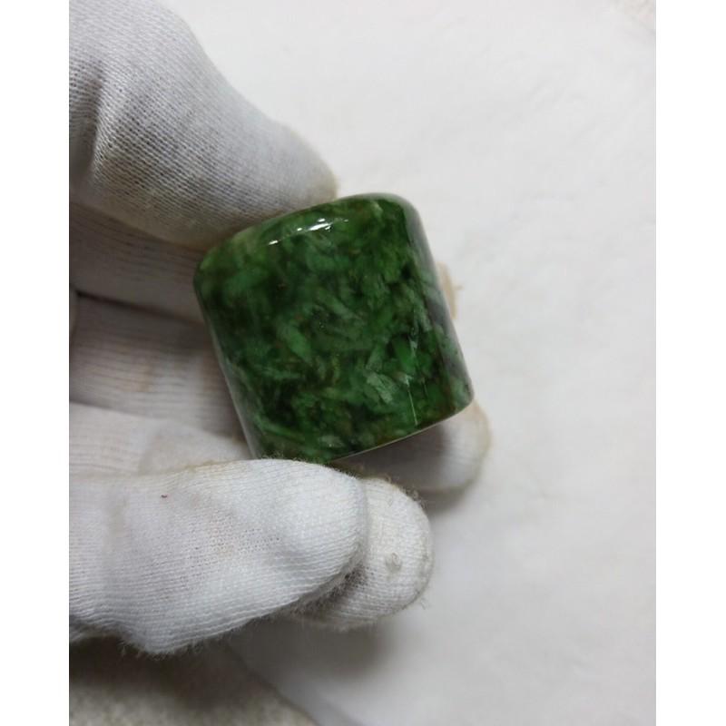 天然緬甸玉翡翠a貨花青種扳指戒指滿綠指環古董明清珍藏物內徑22.2mm-細節圖9