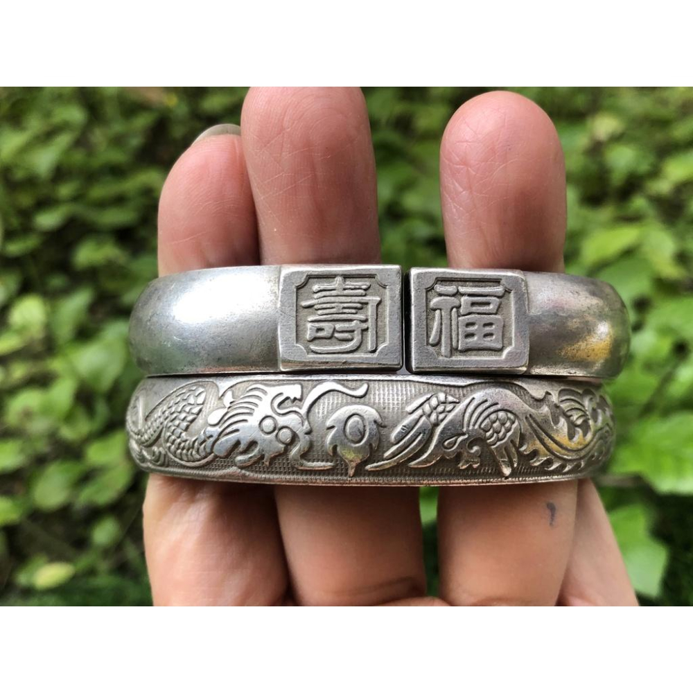 古董龍鳳手鐲對鐲福壽雙全一對/單買足銀銀飾銀鐲玉鐲手鐲手環鐲子活口橢圓貴妃鐲珠寶玉石寶石首飾飾品專櫃精品-細節圖6