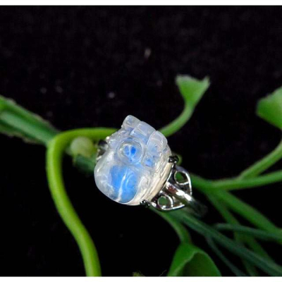 斯里蘭卡進口6mm藍月光石貔貅戒指正品活圍活口內徑可調整正品珠寶玉石首飾飾品