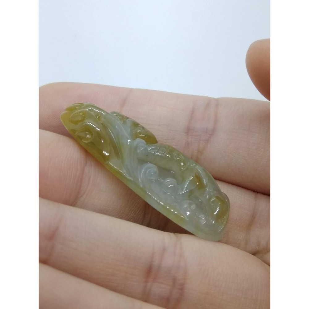 附證書0755天然緬甸玉冰種藝水黃翡翠螭龍如意吊墜墜子玉墬掛件玉珮項鍊珠寶寶石首飾飾品-細節圖5