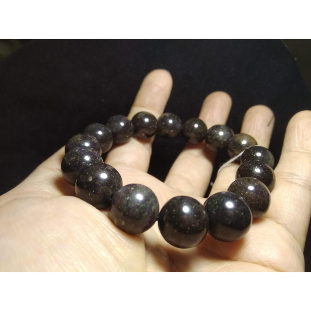 天然水晶珠寶彩色寶石黑歐泊帶星空點蛋白石圓珠單圈手鍊手串手鏈手珠手環12.8mm13.5mm招財珠寶玉石首飾飾品數款任選-細節圖2
