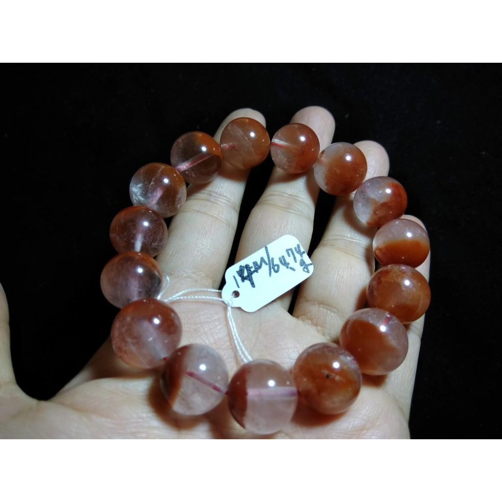 天然紅兔毛聚寶盆單圈圓珠手鍊手珠手串手鍊手環14mm/64.74g紅水晶珠寶玉石寶石首飾飾品-細節圖2