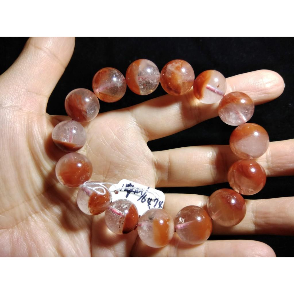 天然紅兔毛聚寶盆單圈圓珠手鍊手珠手串手鍊手環14mm/64.74g紅水晶珠寶玉石寶石首飾飾品-細節圖5