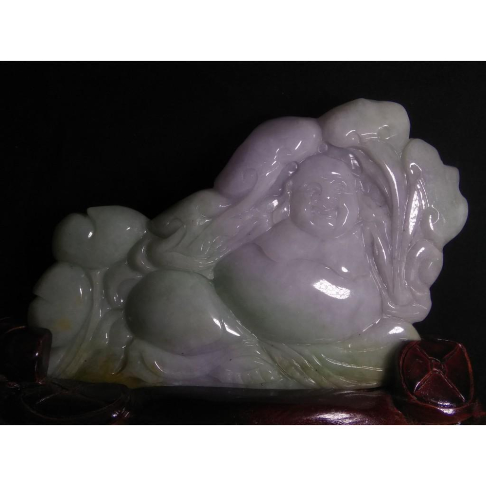 帝王紫超紫正陽綠天然緬甸玉正品A貨翡翠彌勒佛佛公財神爺冰種紫羅蘭濃春彩招財擺件送木底座和證書-細節圖7