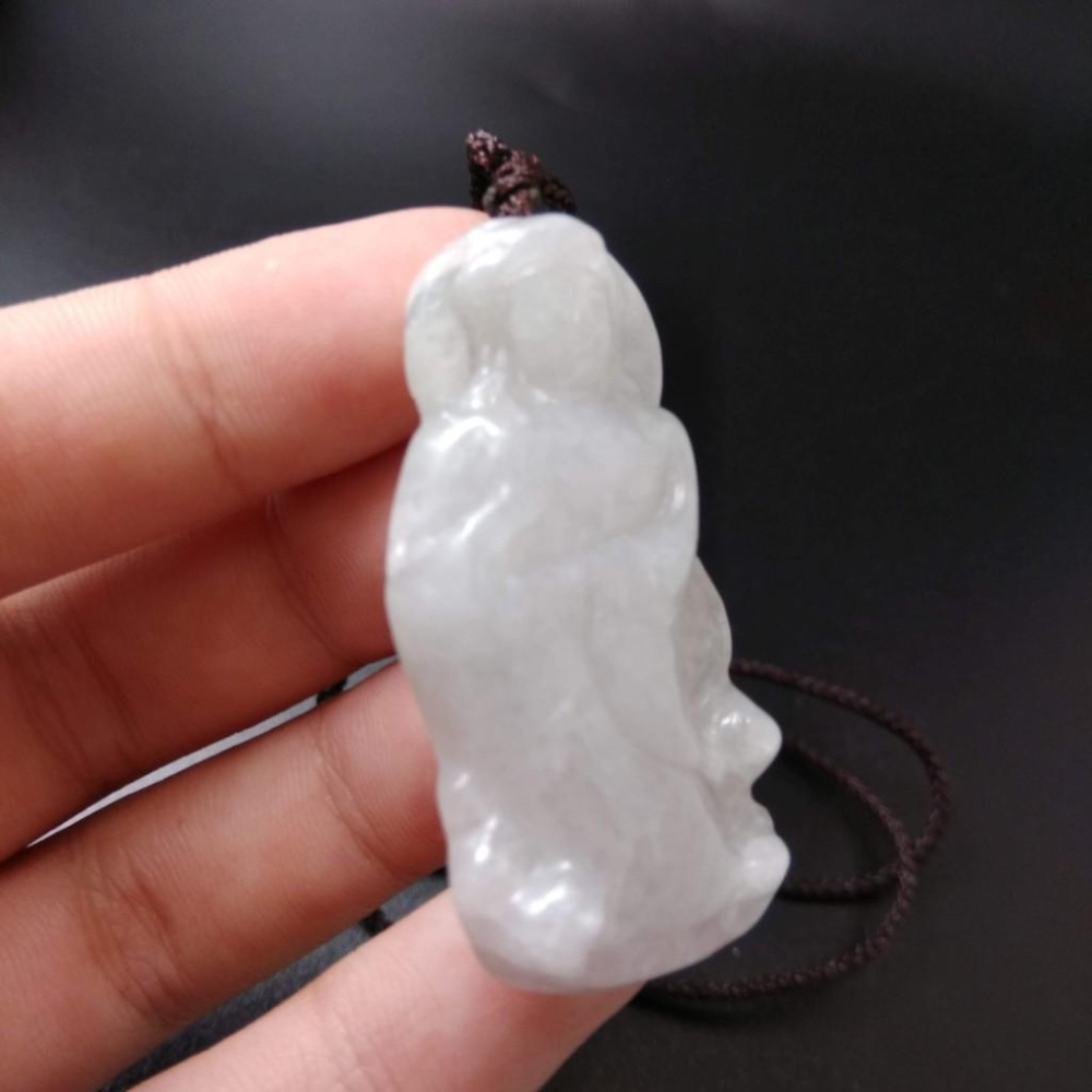 天然觀音玉石緬甸玉硬玉A貨翡翠精雕吊墬玉珮43.3*21*6.4mm墬子玉墬掛件觀音菩薩如來保佑平安珠寶-細節圖3