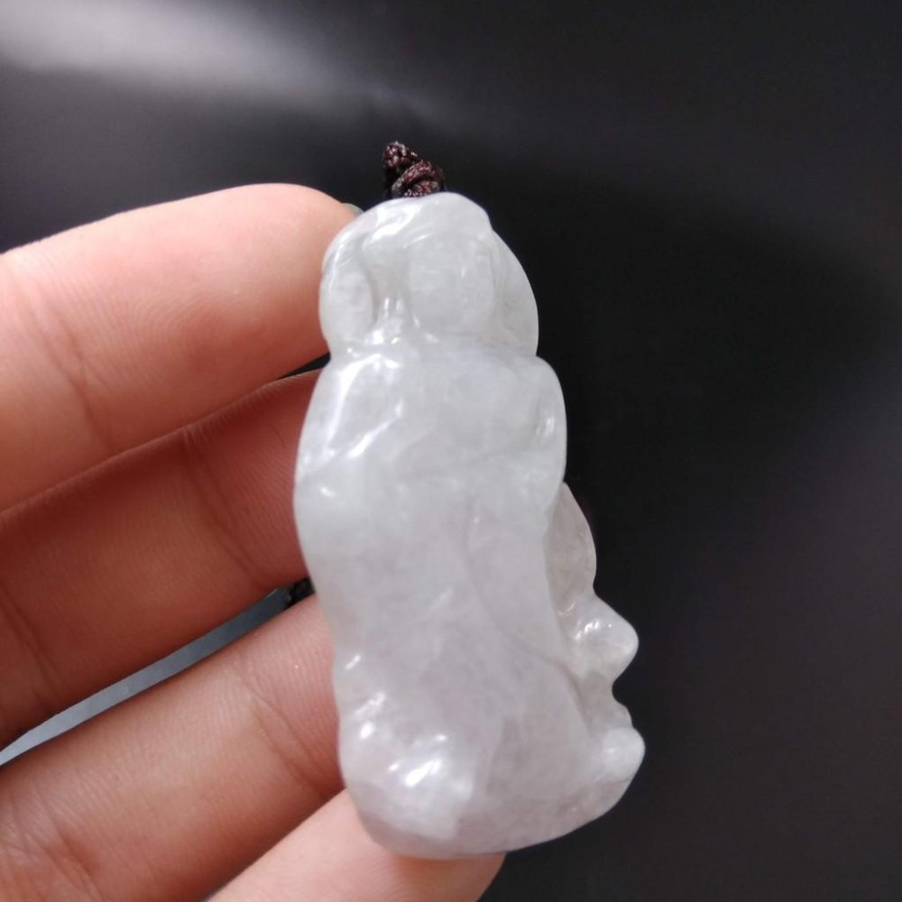 天然觀音玉石緬甸玉硬玉A貨翡翠精雕吊墬玉珮43.3*21*6.4mm墬子玉墬掛件觀音菩薩如來保佑平安珠寶-細節圖4