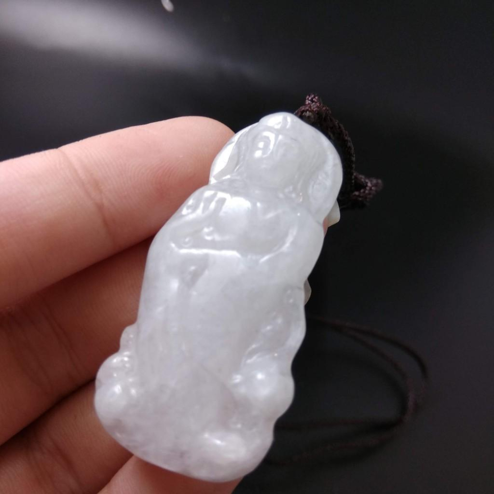 天然觀音玉石緬甸玉硬玉A貨翡翠精雕吊墬玉珮43.3*21*6.4mm墬子玉墬掛件觀音菩薩如來保佑平安珠寶-細節圖5