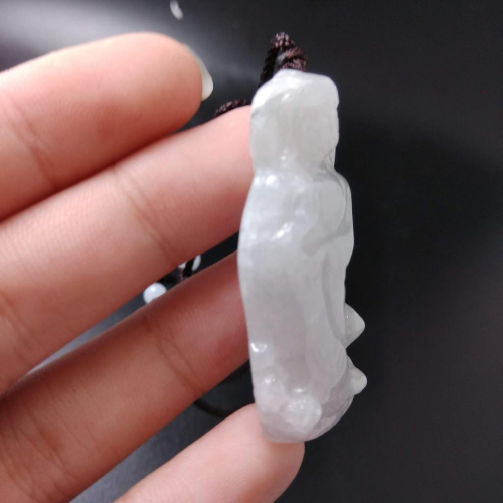 天然觀音玉石緬甸玉硬玉A貨翡翠精雕吊墬玉珮43.3*21*6.4mm墬子玉墬掛件觀音菩薩如來保佑平安珠寶-細節圖8