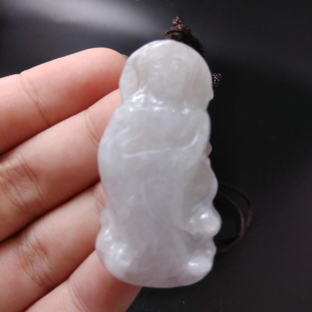 天然觀音玉石緬甸玉硬玉A貨翡翠精雕吊墬玉珮43.3*21*6.4mm墬子玉墬掛件觀音菩薩如來保佑平安珠寶-細節圖9