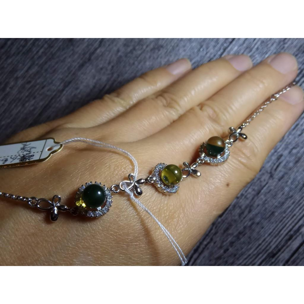 多米尼加進口收藏款純天然琥珀藍珀圓珠有球必應925銀鑲嵌手鍊手串水晶珠寶玉石寶石首飾飾品專櫃精品-細節圖3