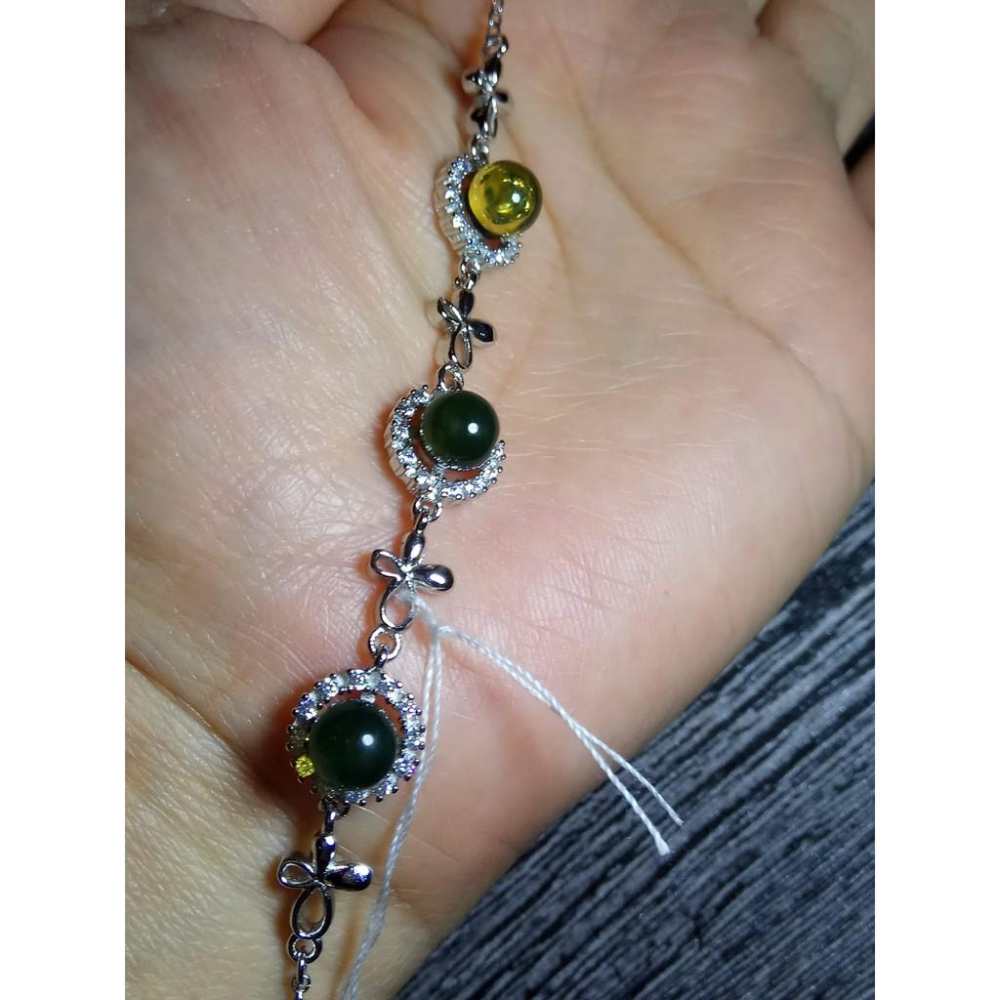 多米尼加進口收藏款純天然琥珀藍珀圓珠有球必應925銀鑲嵌手鍊手串水晶珠寶玉石寶石首飾飾品專櫃精品-細節圖7