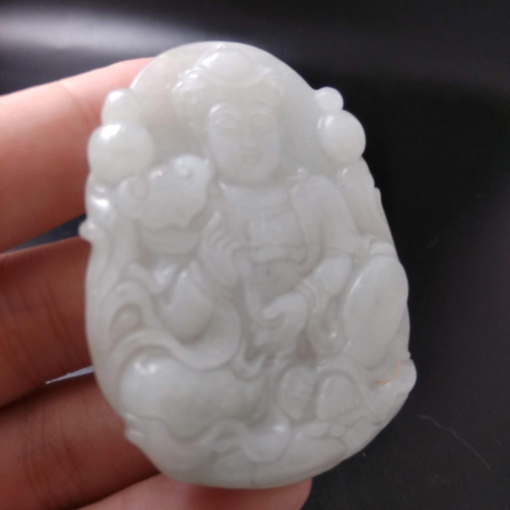 天然普賢菩薩玉石緬甸玉硬玉A貨翡翠精雕吊墬玉珮52.2*40.8*6mm墬子玉墬掛件觀音菩薩如來保佑平安珠寶-細節圖2