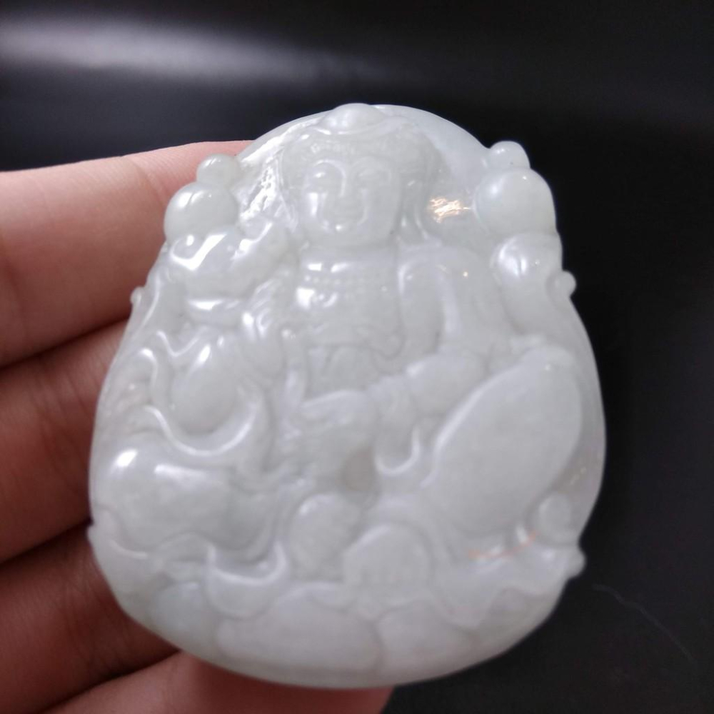 天然普賢菩薩玉石緬甸玉硬玉A貨翡翠精雕吊墬玉珮52.2*40.8*6mm墬子玉墬掛件觀音菩薩如來保佑平安珠寶-細節圖3