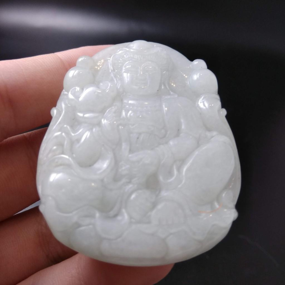 天然普賢菩薩玉石緬甸玉硬玉A貨翡翠精雕吊墬玉珮52.2*40.8*6mm墬子玉墬掛件觀音菩薩如來保佑平安珠寶-細節圖6